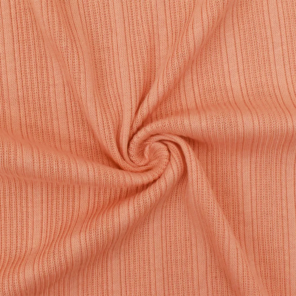 2 YD PC-Coral Orange Solid Stretch Rib Knit Fabric