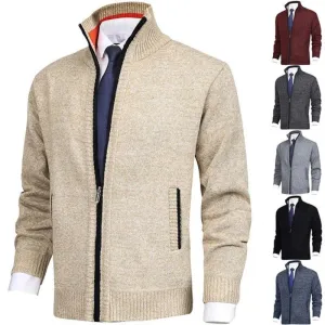 2023 New Men's Solid Sweater Stand Up Collar Fashion Cardigan Sweaters Knitted Large Size Knitwear Jacket for Men