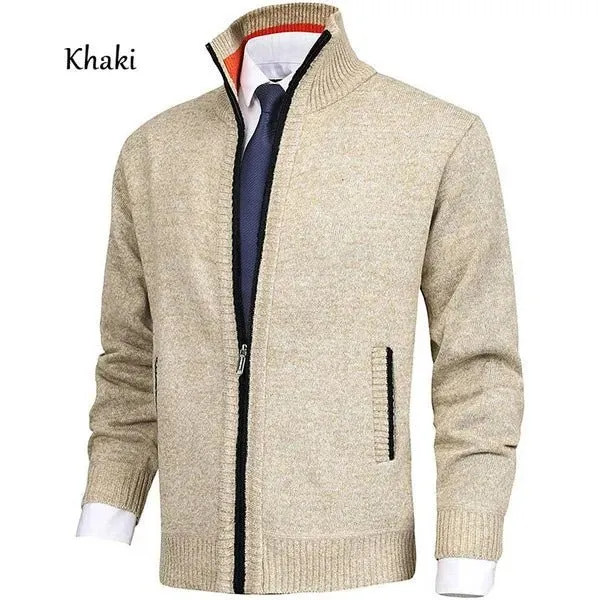 2023 New Men's Solid Sweater Stand Up Collar Fashion Cardigan Sweaters Knitted Large Size Knitwear Jacket for Men