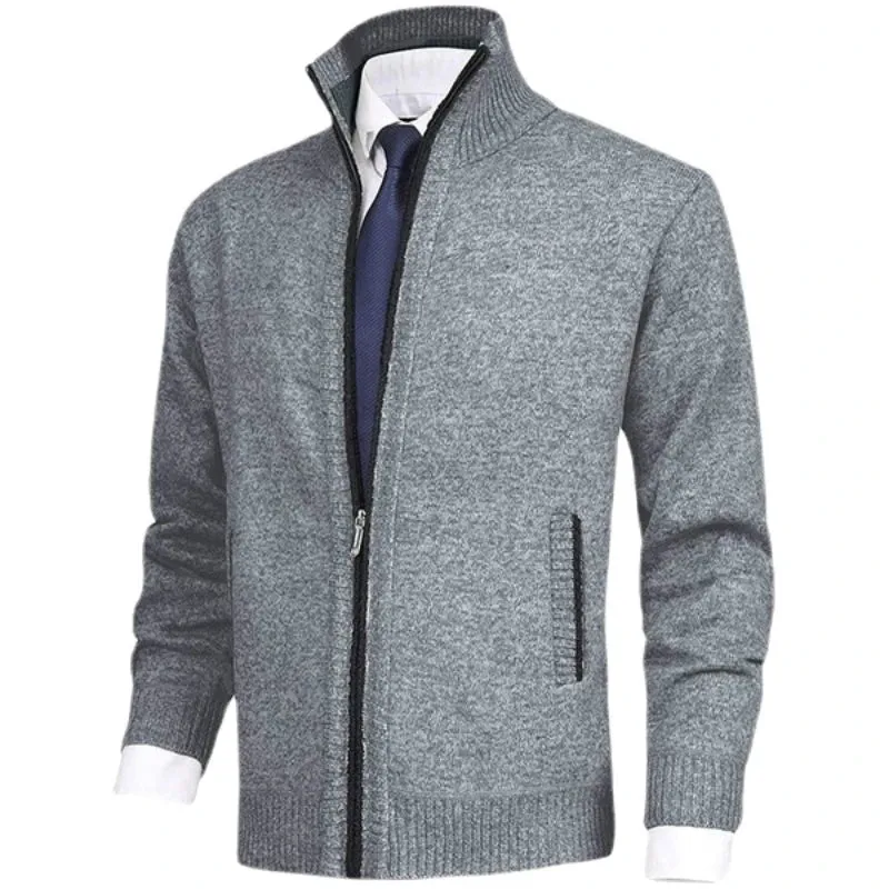 2023 New Men's Solid Sweater Stand Up Collar Fashion Cardigan Sweaters Knitted Large Size Knitwear Jacket for Men