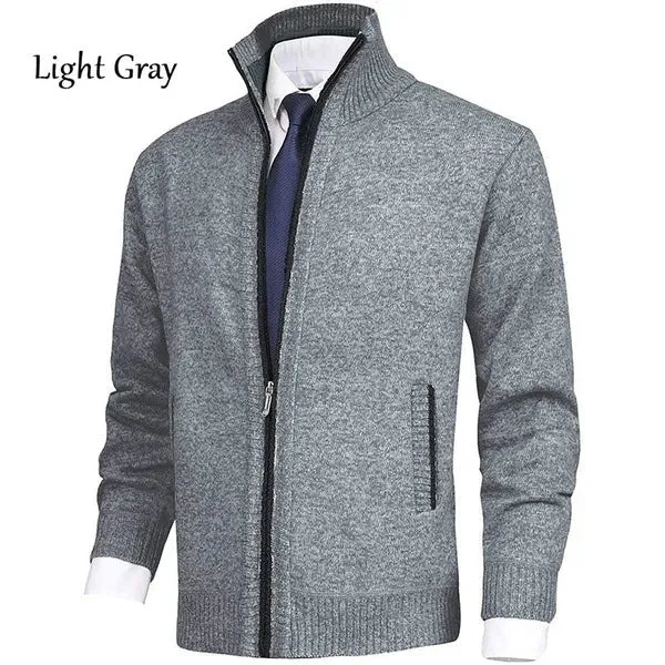 2023 New Men's Solid Sweater Stand Up Collar Fashion Cardigan Sweaters Knitted Large Size Knitwear Jacket for Men