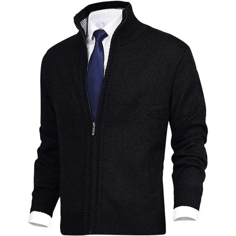 2023 New Men's Solid Sweater Stand Up Collar Fashion Cardigan Sweaters Knitted Large Size Knitwear Jacket for Men