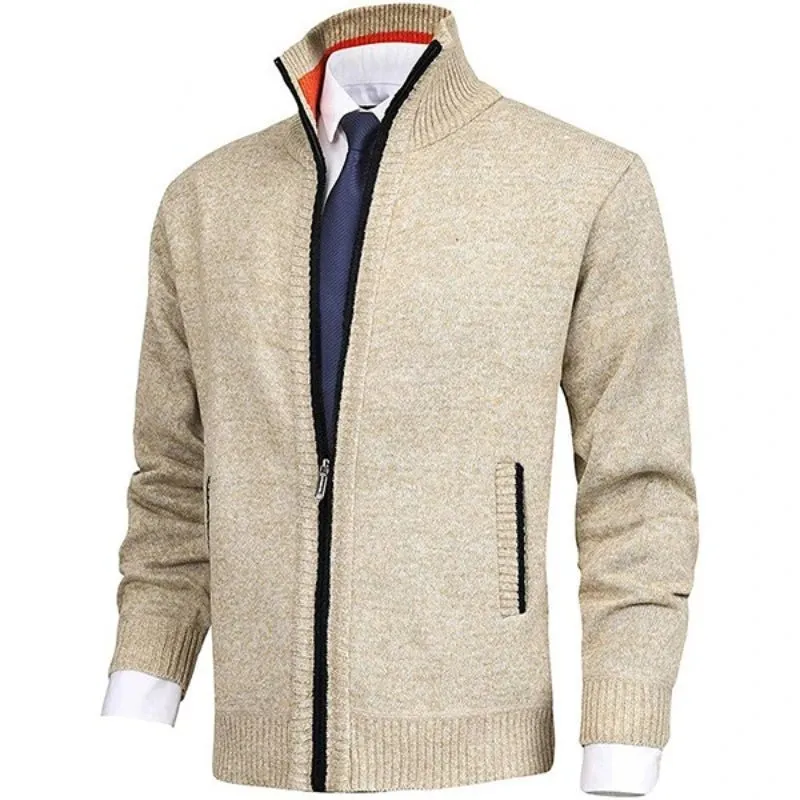 2023 New Men's Solid Sweater Stand Up Collar Fashion Cardigan Sweaters Knitted Large Size Knitwear Jacket for Men