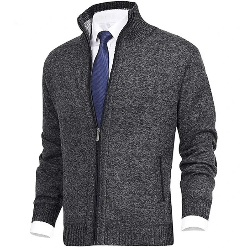 2023 New Men's Solid Sweater Stand Up Collar Fashion Cardigan Sweaters Knitted Large Size Knitwear Jacket for Men