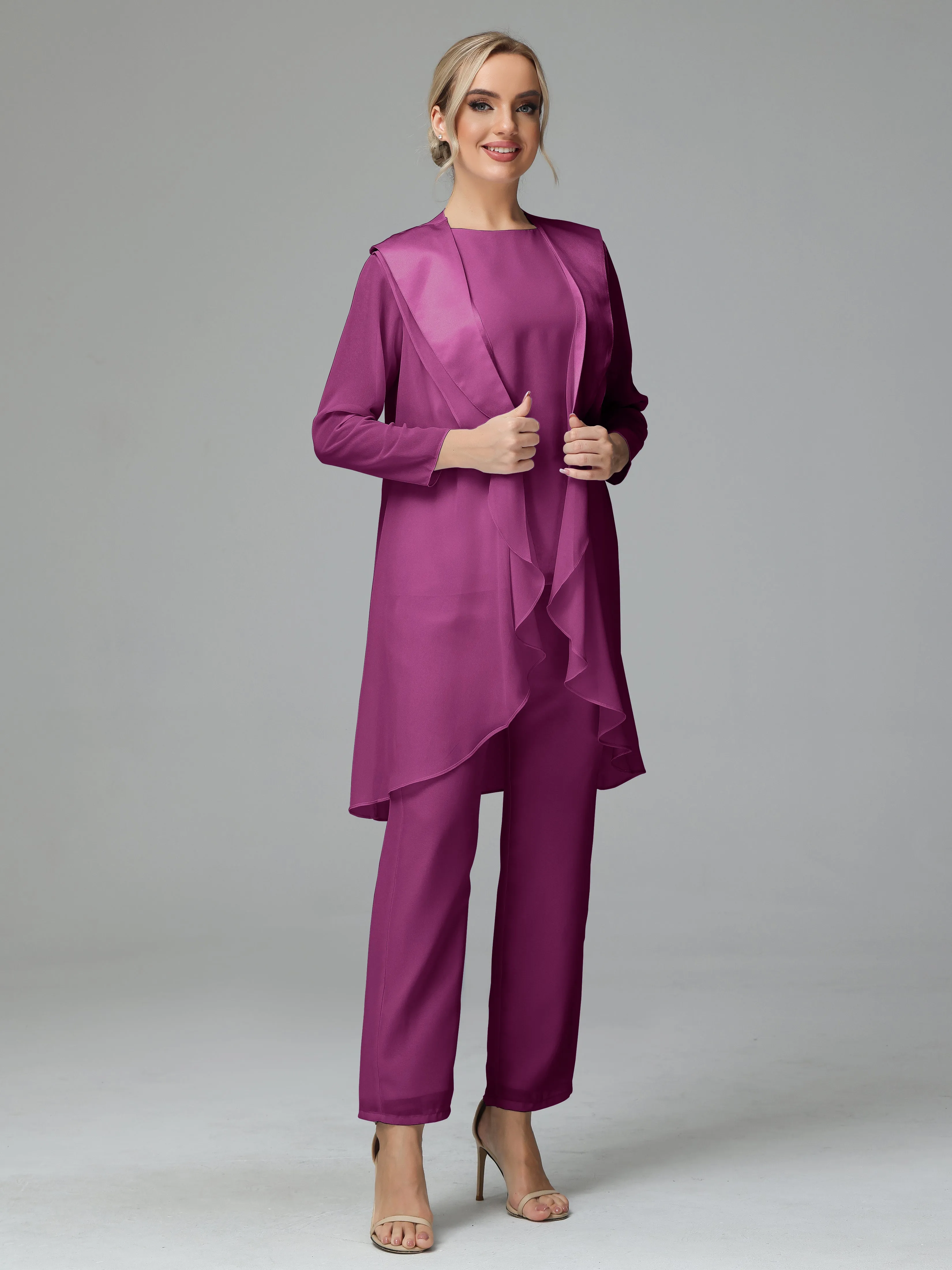 3 Pieces Chiffon comfortable Mother of the Bride Dress Pants Suits