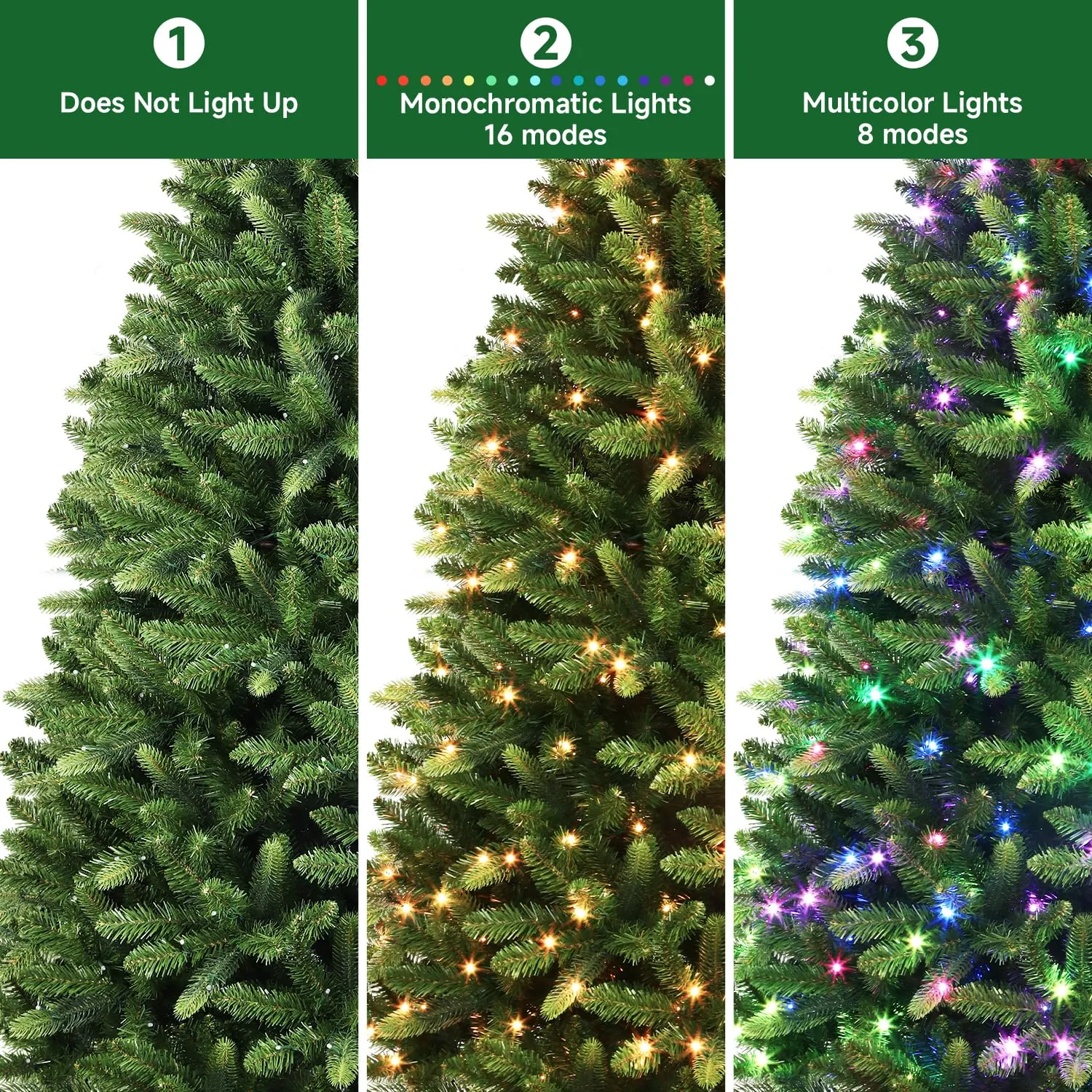 7.5ft Prelit Warm White & Colored Changing Lights Premium Artificial Hinged Full Christmas Tree with Remote Control