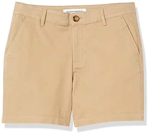 Amazon Essentials Women's Mid Rise Slim Fit 5 Inch Khaki Short Khaki Brown 10