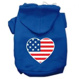 American Flag Heart Screen Print Pet Hoodies Blue Size XXL (18)