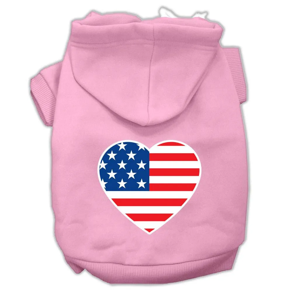 American Flag Heart Screen Print Pet Hoodies Light Pink Size XXXL (20)