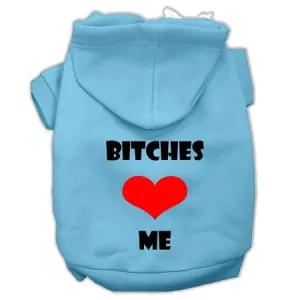 Bitches Love Me Screen Print Pet Hoodies Baby Blue Size XL (16)