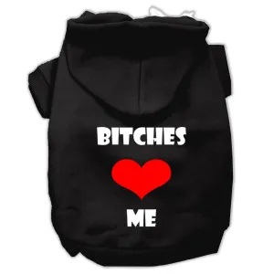 Bitches Love Me Screen Print Pet Hoodies Black Size XS (8)