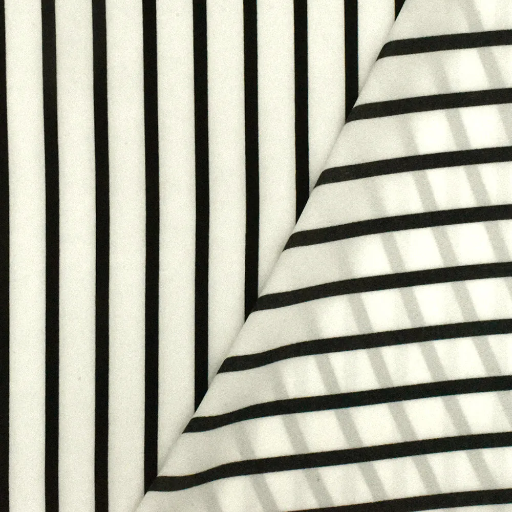 Black-Ivory Stripe Printed Polyester Georgette Woven Fabric