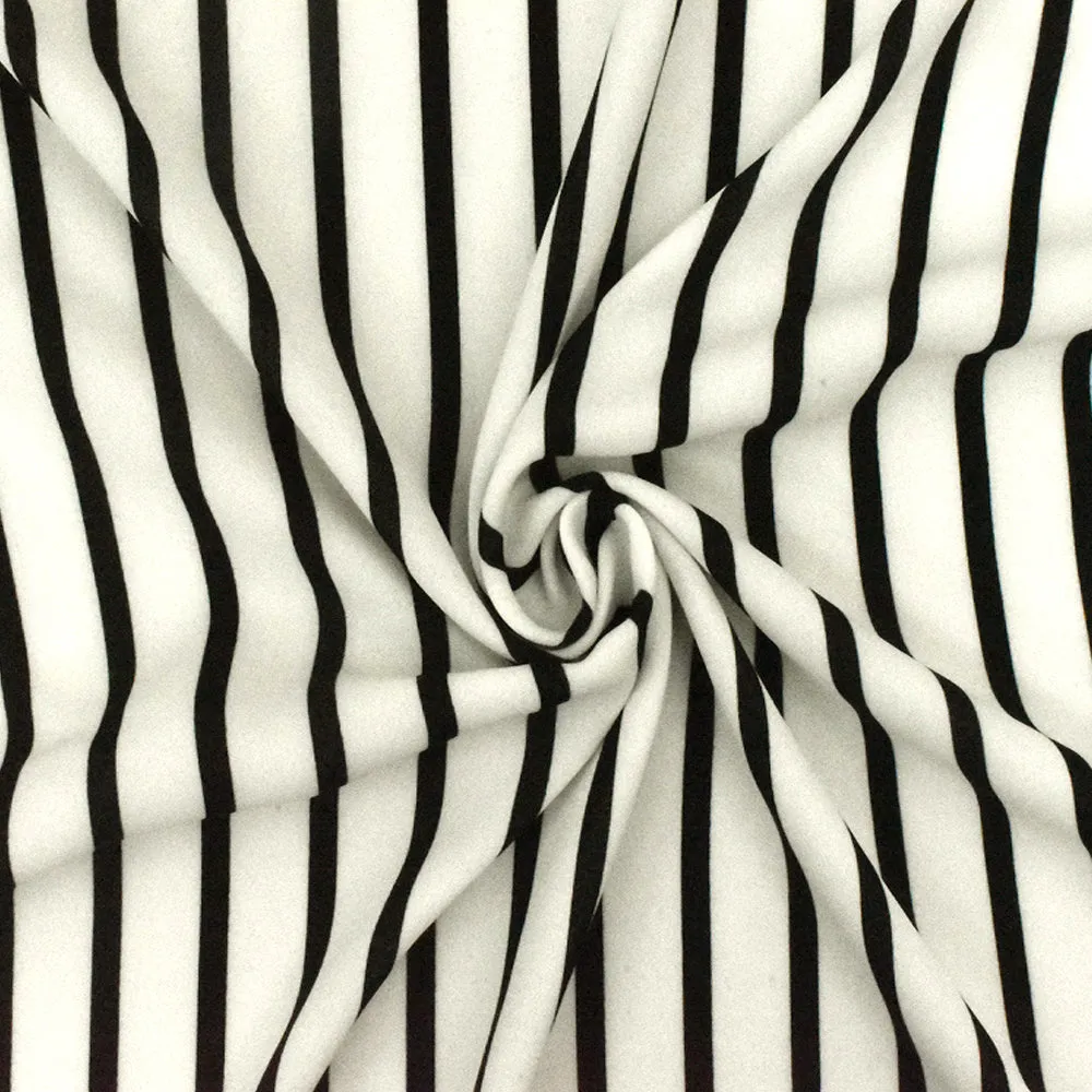 Black-Ivory Stripe Printed Polyester Georgette Woven Fabric