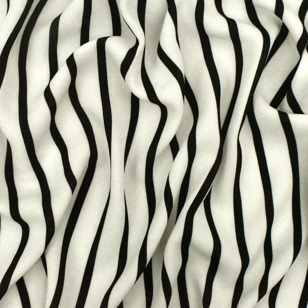 Black-Ivory Stripe Printed Polyester Georgette Woven Fabric