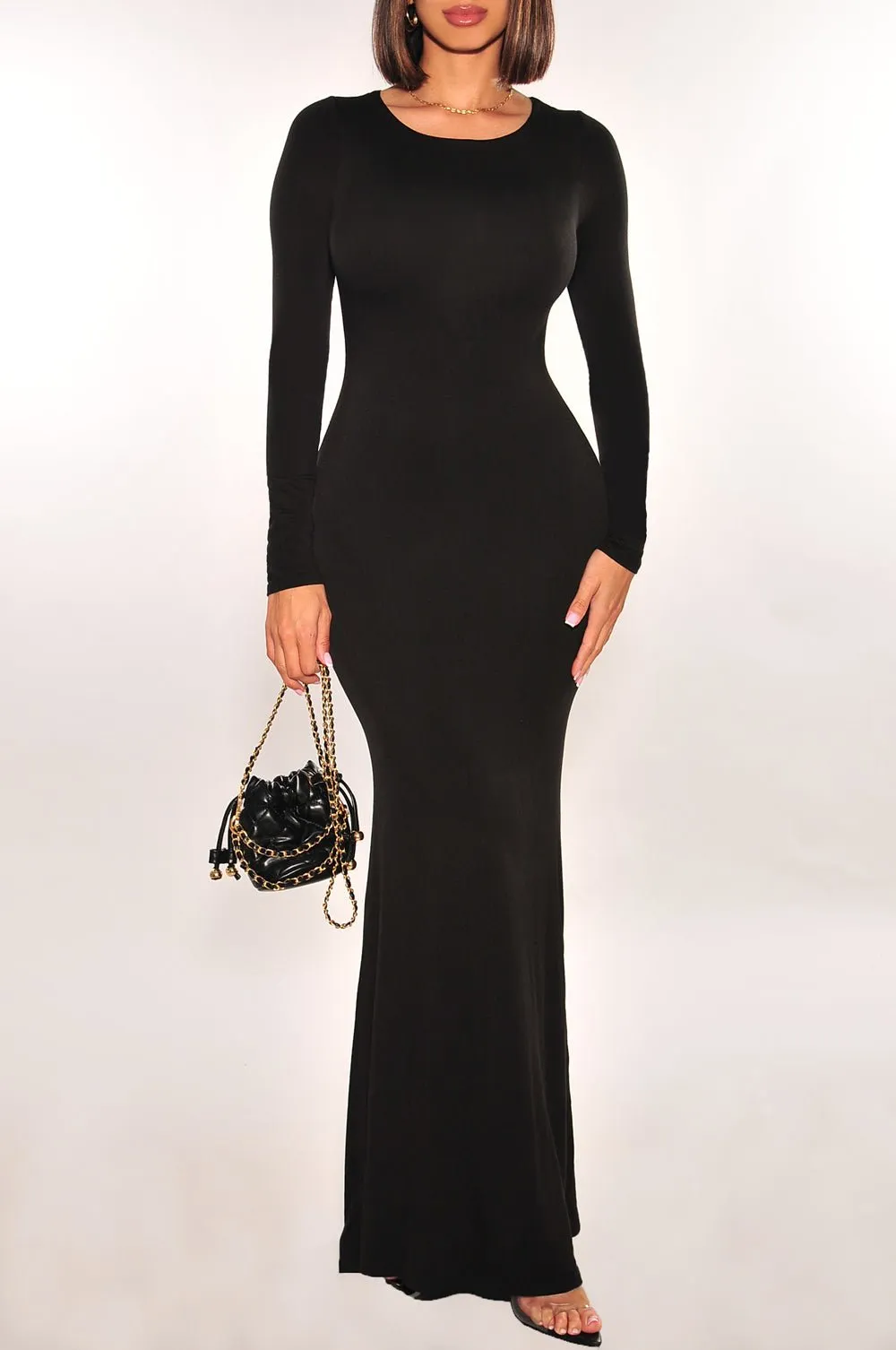 Black Long Sleeve Round Neck Mermaid Dress