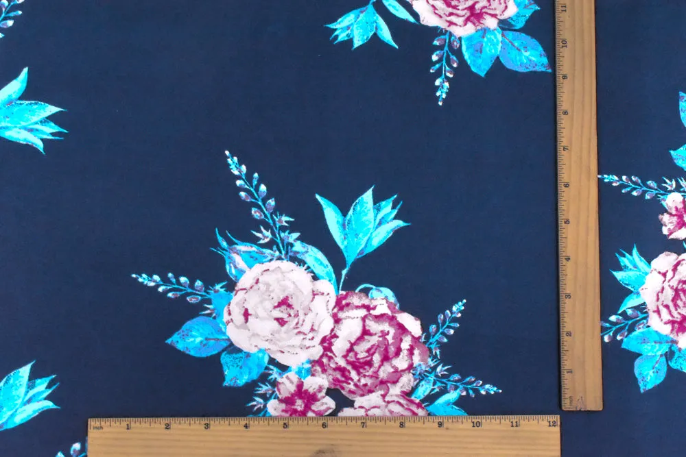 Blue-Pink-Multi Floral Printed Double Brushed DTY Knit Fabric