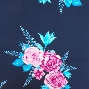 Blue-Pink-Multi Floral Printed Double Brushed DTY Knit Fabric