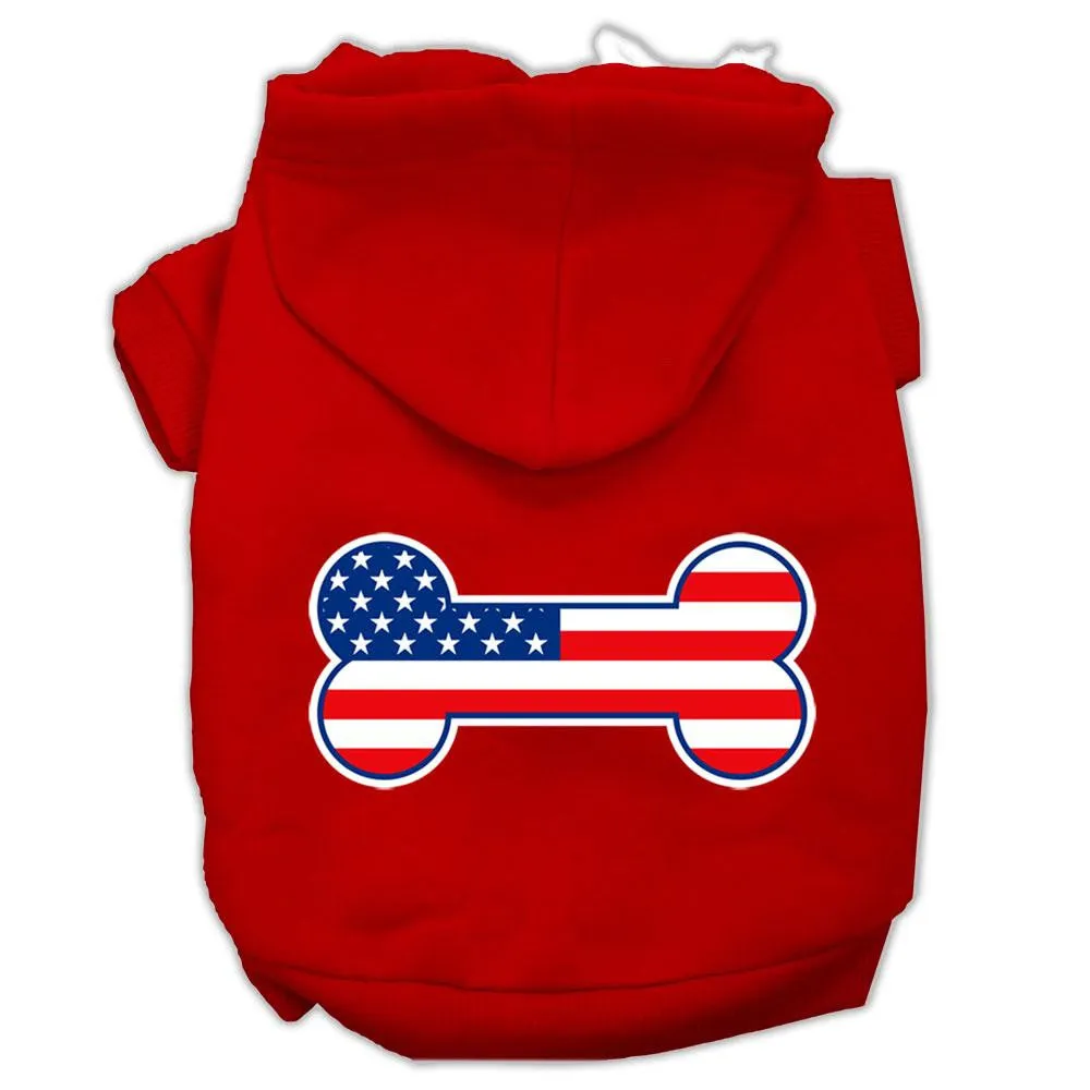 Bone Shaped American Flag Screen Print Pet Hoodies Red Size XS (8)