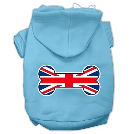 Bone Shaped United Kingdom (Union Jack) Flag Screen Print Pet Hoodies Baby Blue Size XL (16)