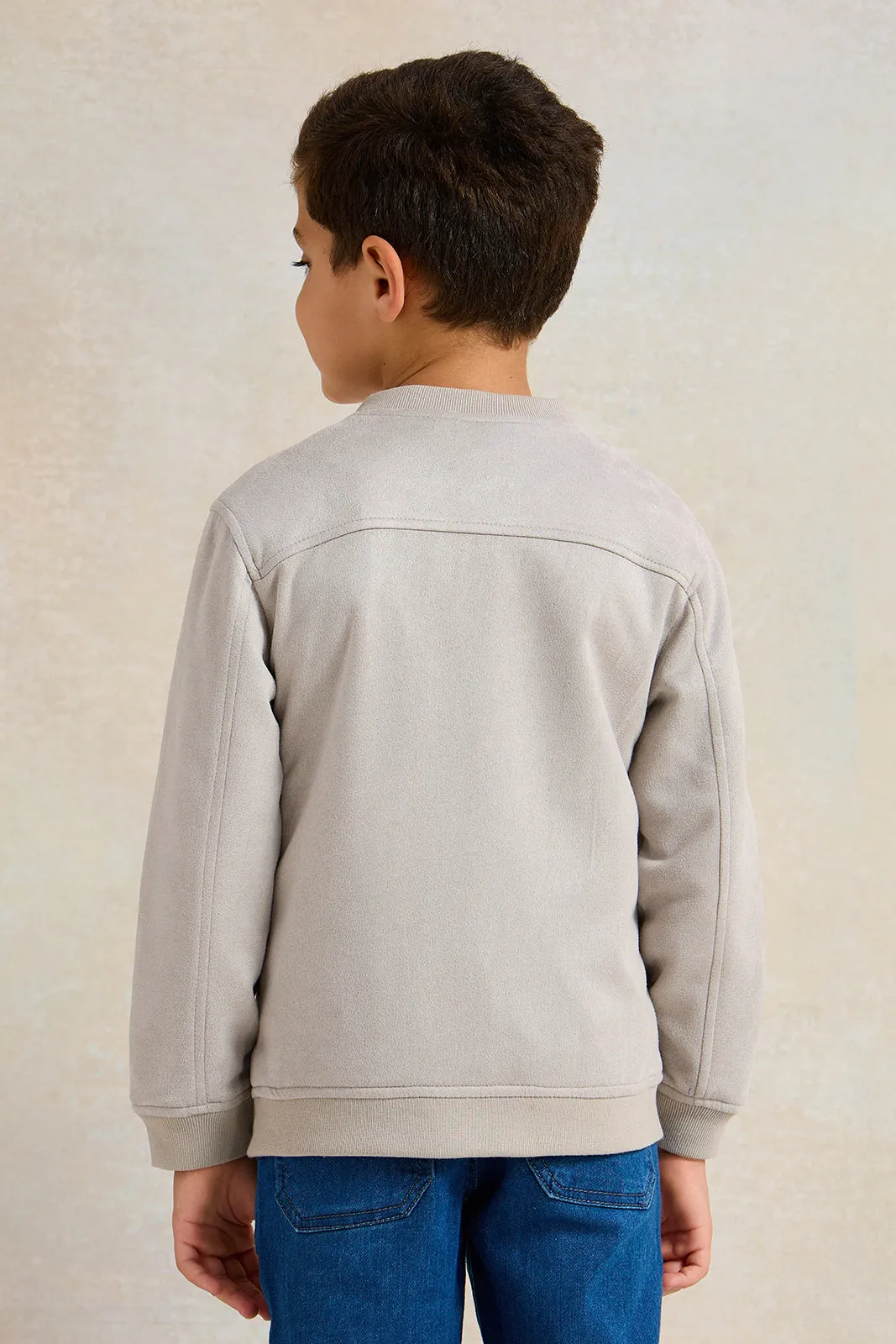 Boys Grey Suade Bomber Jacket