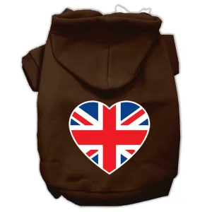 British Flag Heart Screen Print Pet Hoodies Brown Size Sm (10)