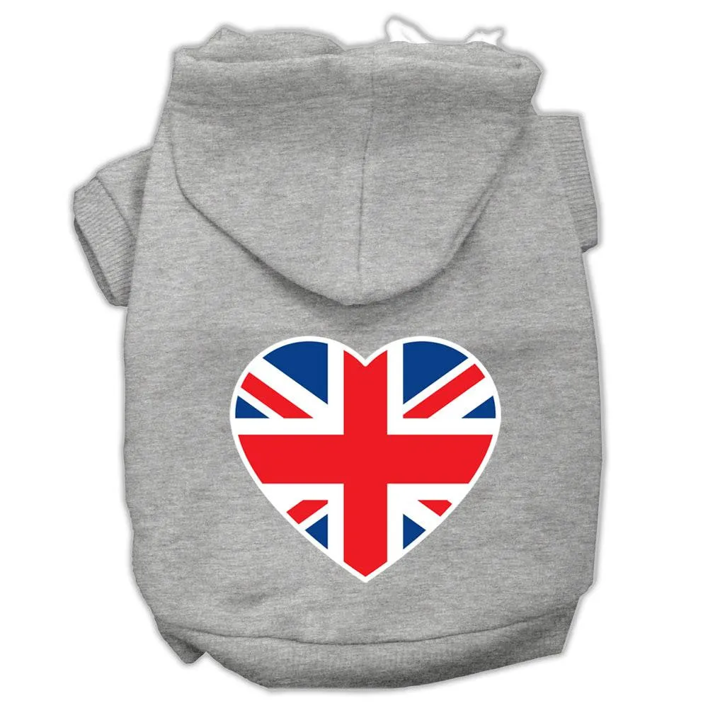 British Flag Heart Screen Print Pet Hoodies Grey Size Xl (16)