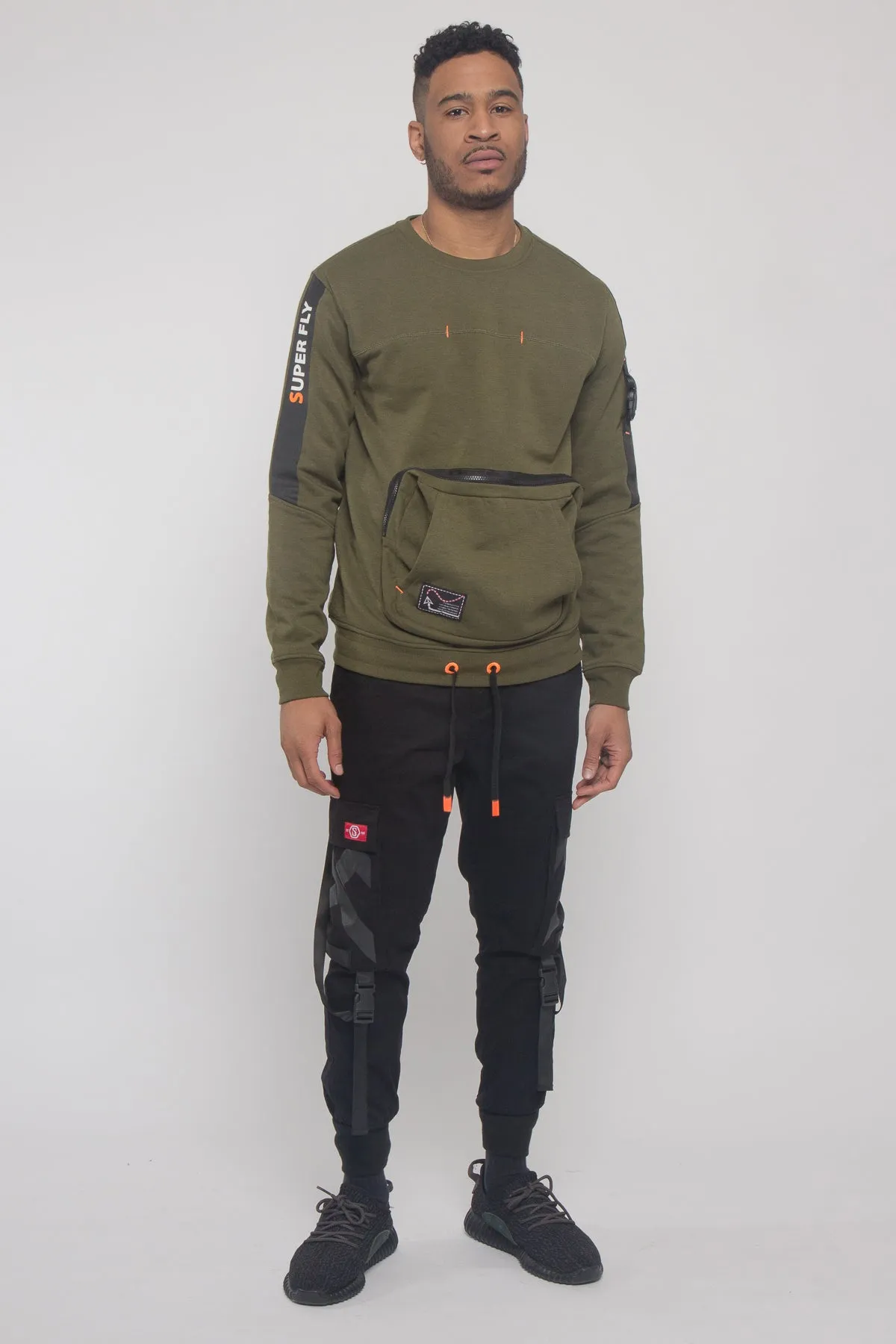 Buckled Front Pocket Pullover Crewneck