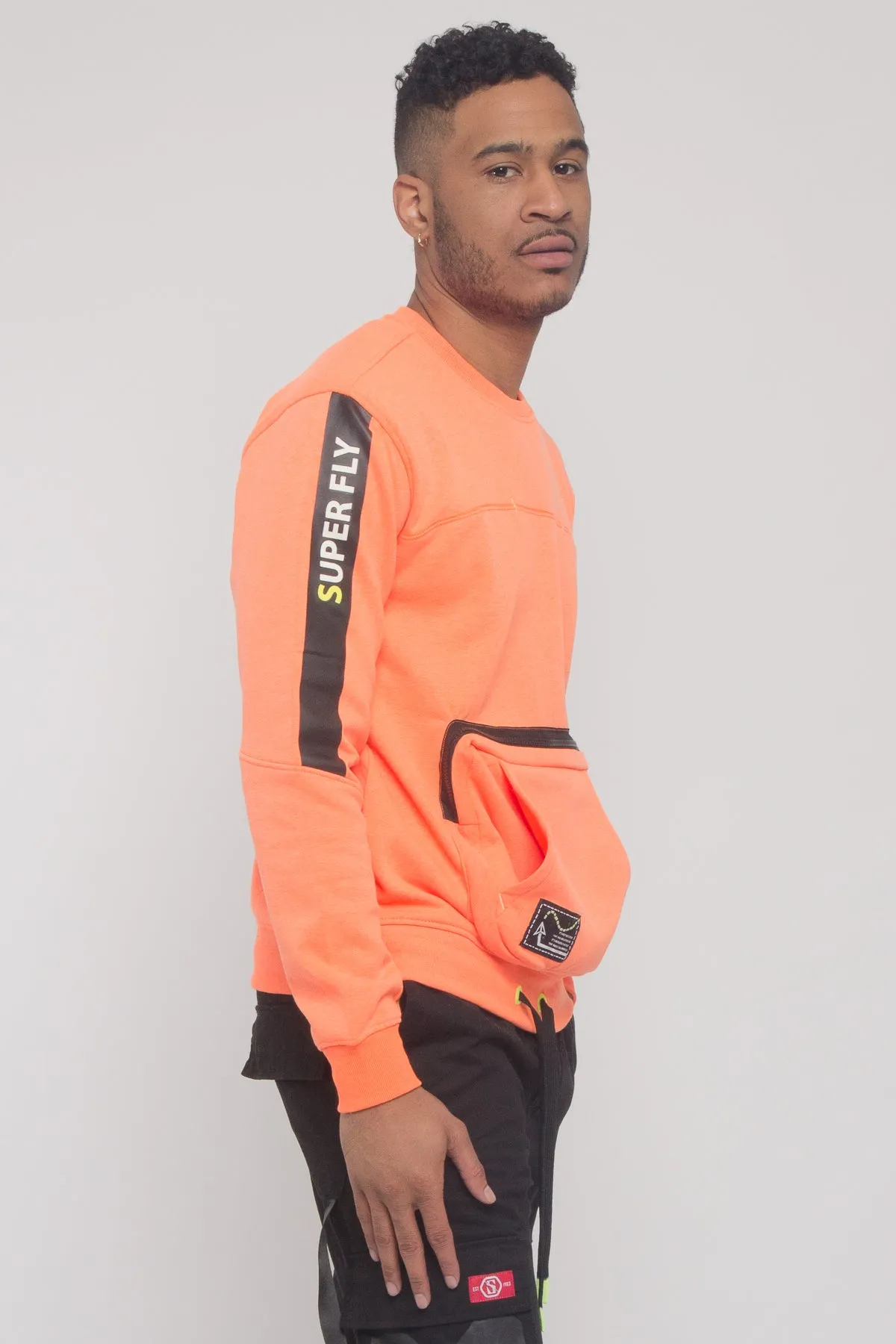 Buckled Front Pocket Pullover Crewneck