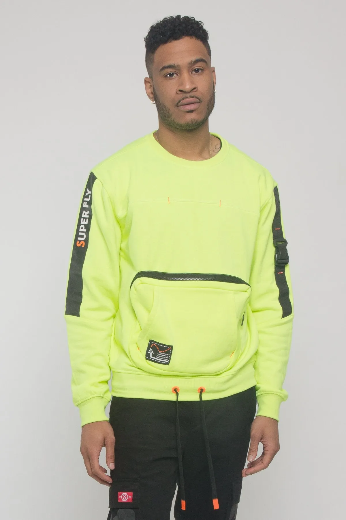 Buckled Front Pocket Pullover Crewneck