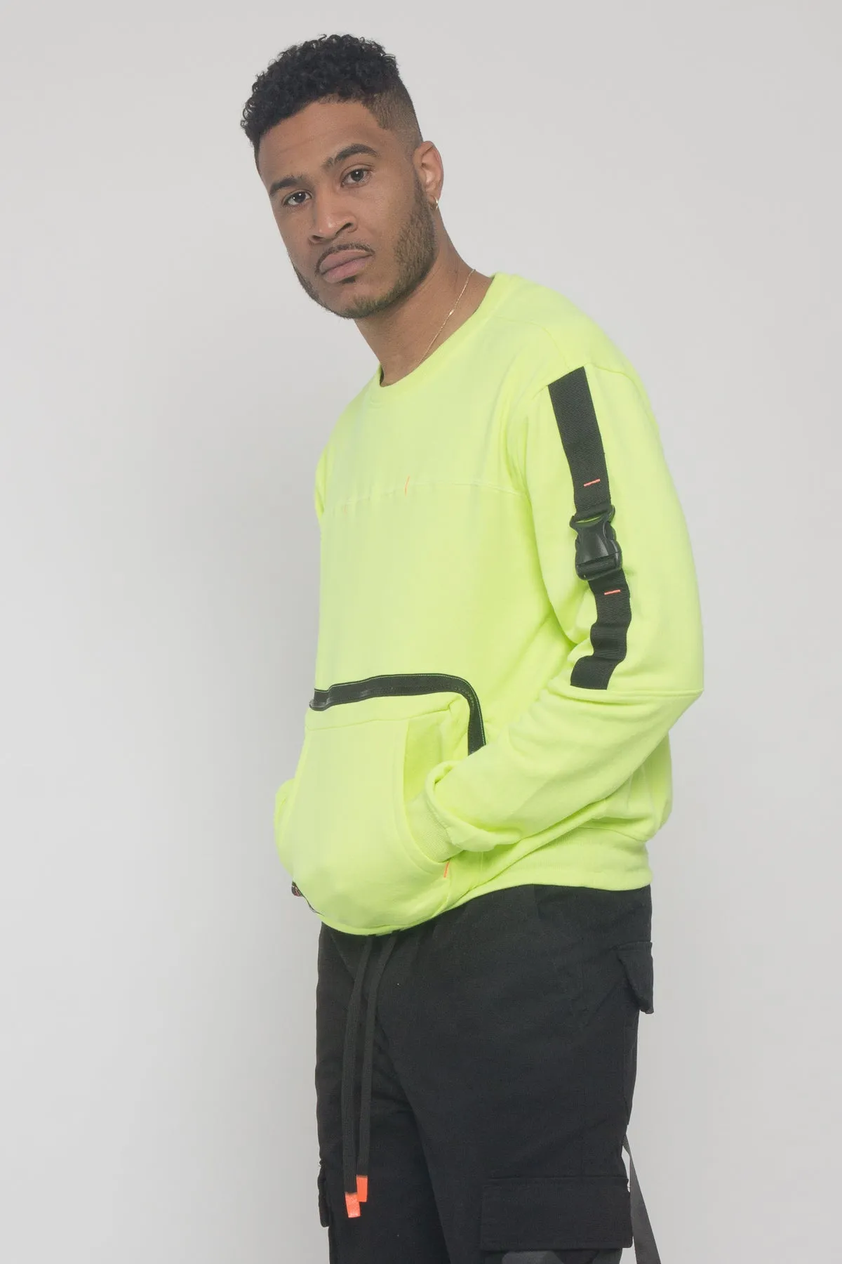 Buckled Front Pocket Pullover Crewneck