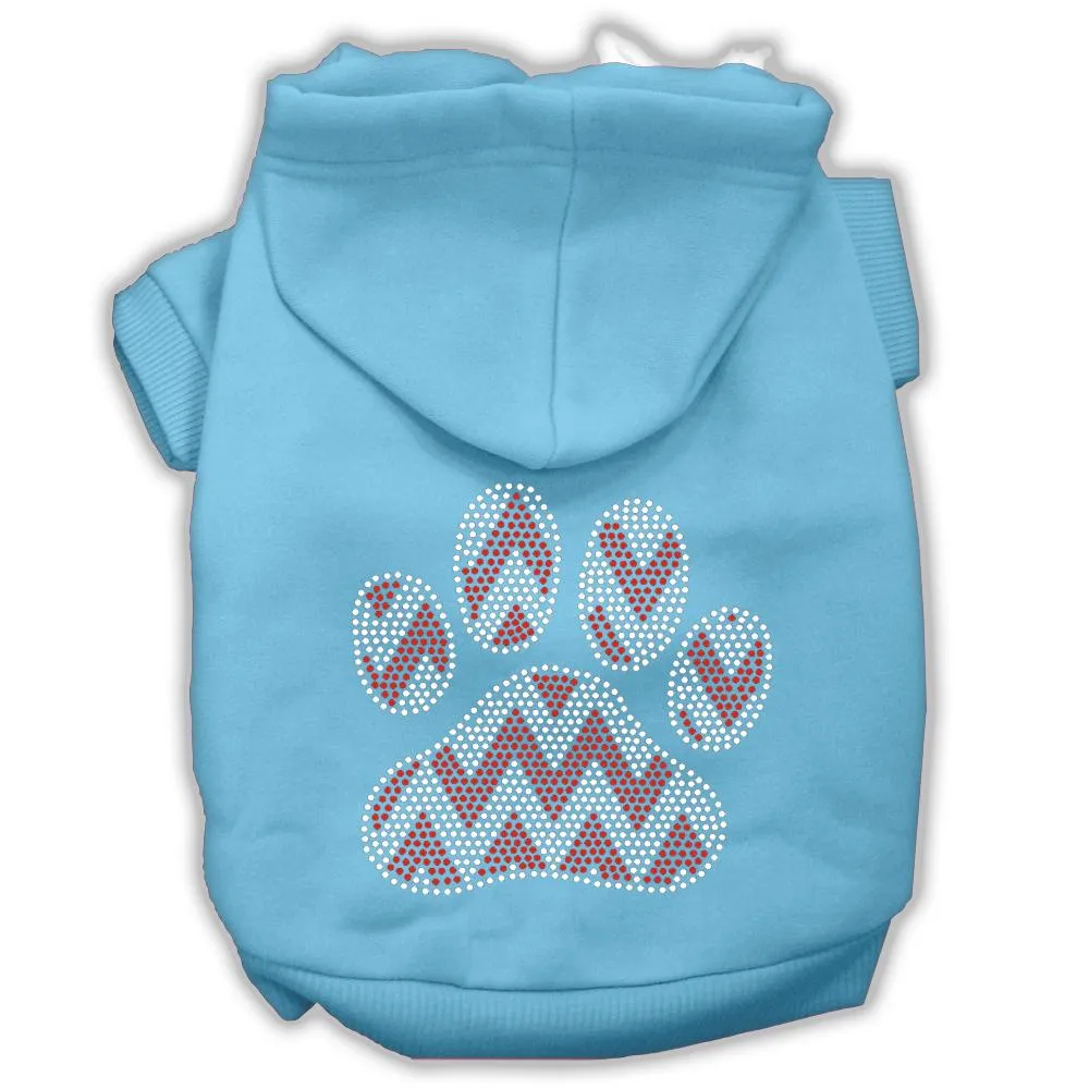 Candy Cane Chevron Paw Rhinestone Dog Hoodie Baby Blue M (12)