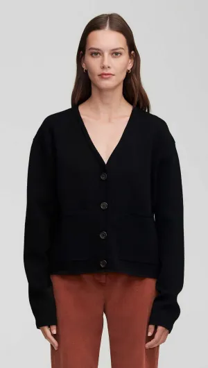 Cardigan Jacket in Wool-Lycra Blend | Black