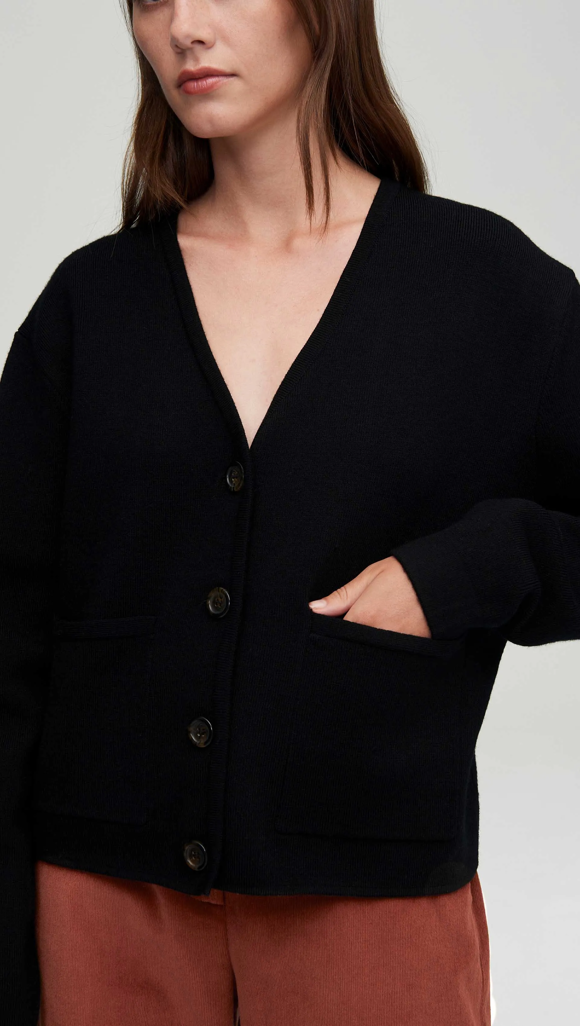 Cardigan Jacket in Wool-Lycra Blend | Black