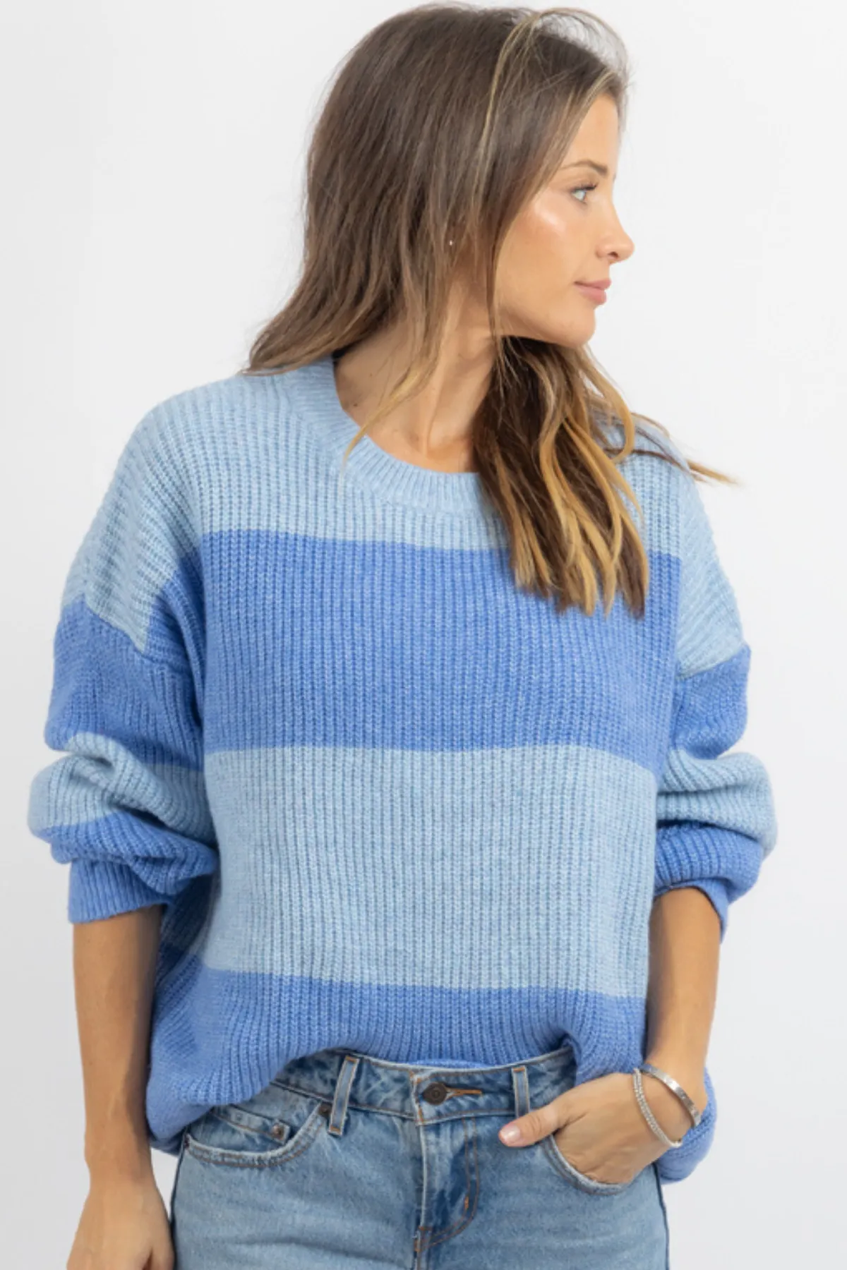 CARSON BLUE COLORBLOCK SWEATER