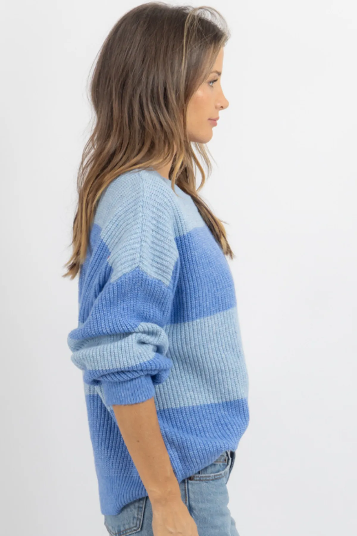 CARSON BLUE COLORBLOCK SWEATER