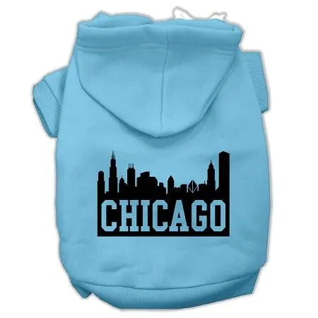 Chicago Skyline Screen Print Pet Hoodies Baby Blue Size XXL (18)