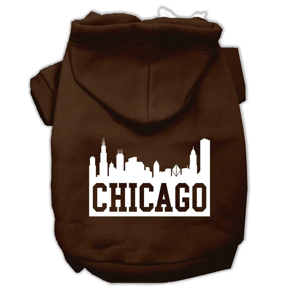 Chicago Skyline Screen Print Pet Hoodies Brown Size Sm (10)