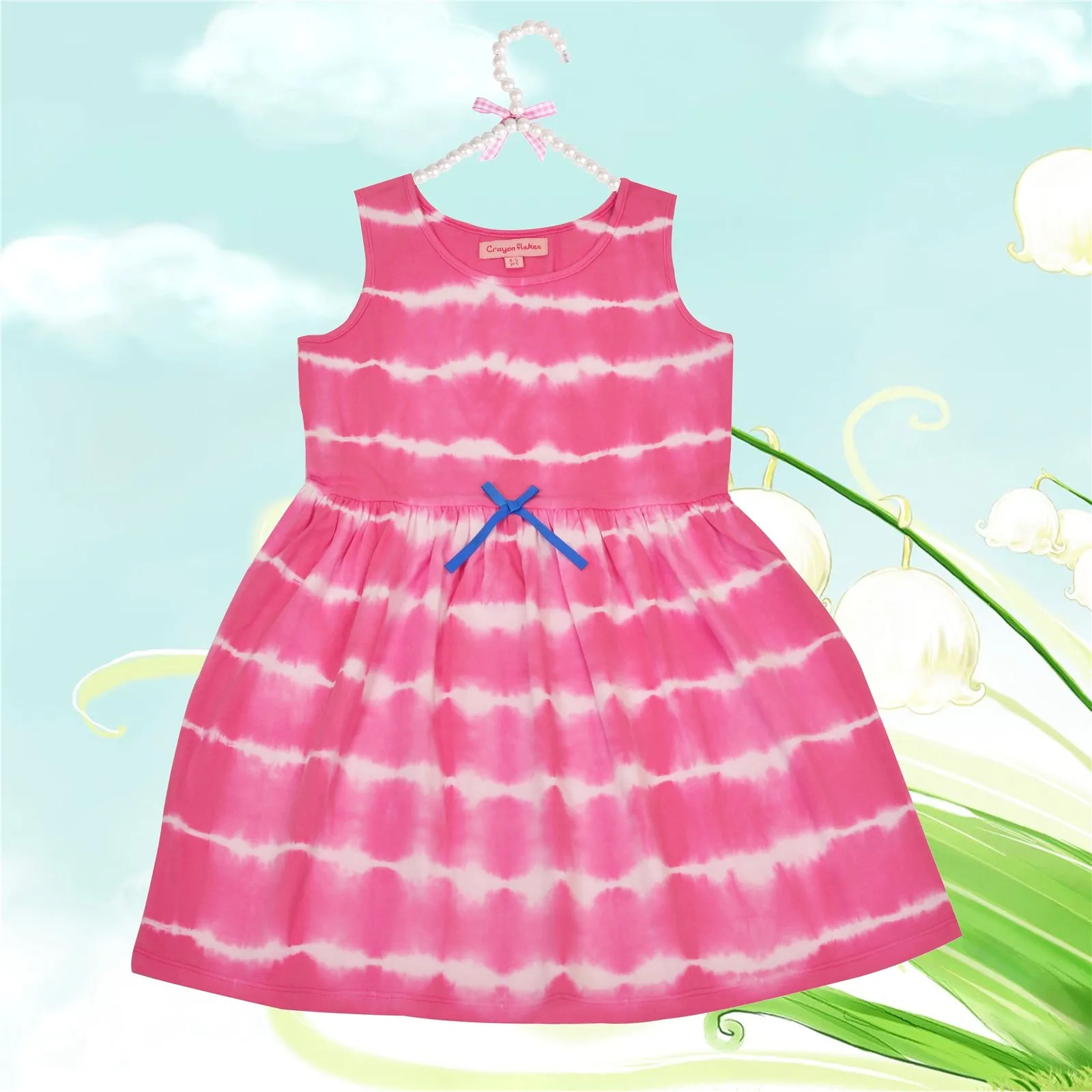 CrayonFlakes Kids Wear for Girls 100% Cotton Sleeveless Tie & Dye Frock Dress