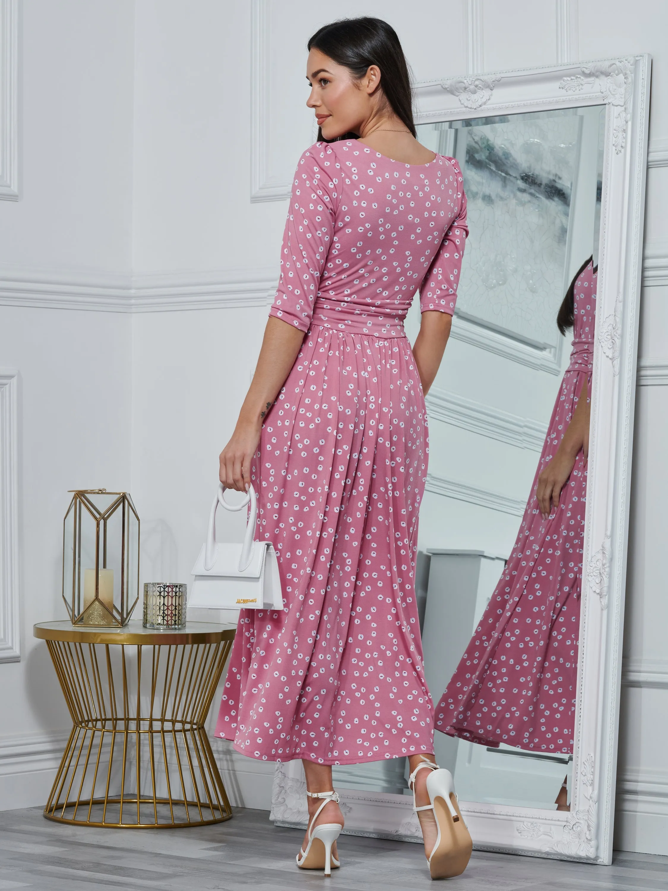 Denisse Spotty Maxi Dress, Mauve Pink