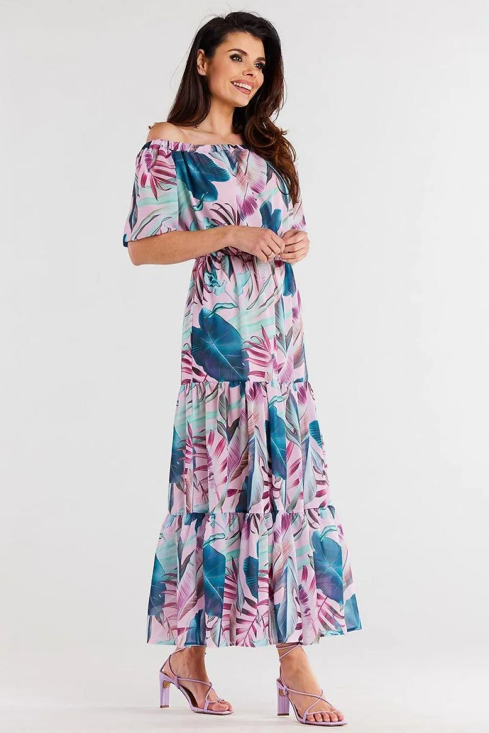 Elegant Flutter Sleeve Chiffon Maxi Dress with Elastic Waistband