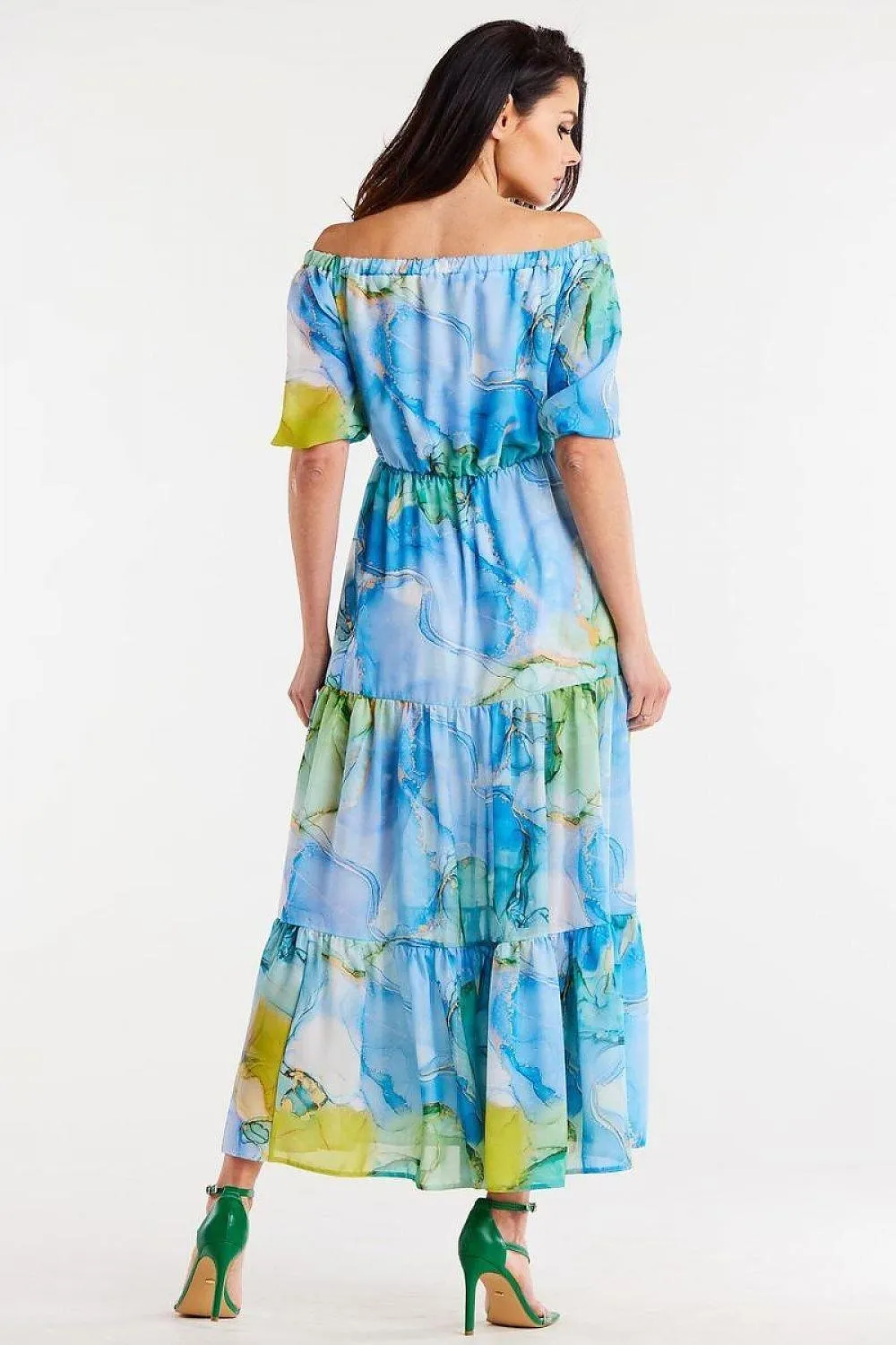 Elegant Flutter Sleeve Chiffon Maxi Dress with Elastic Waistband