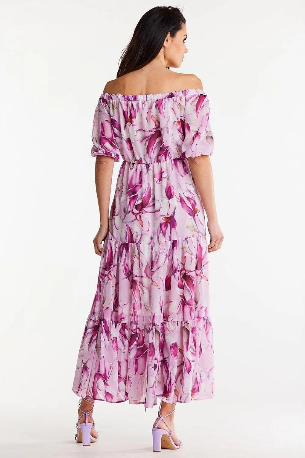 Elegant Flutter Sleeve Chiffon Maxi Dress with Elastic Waistband