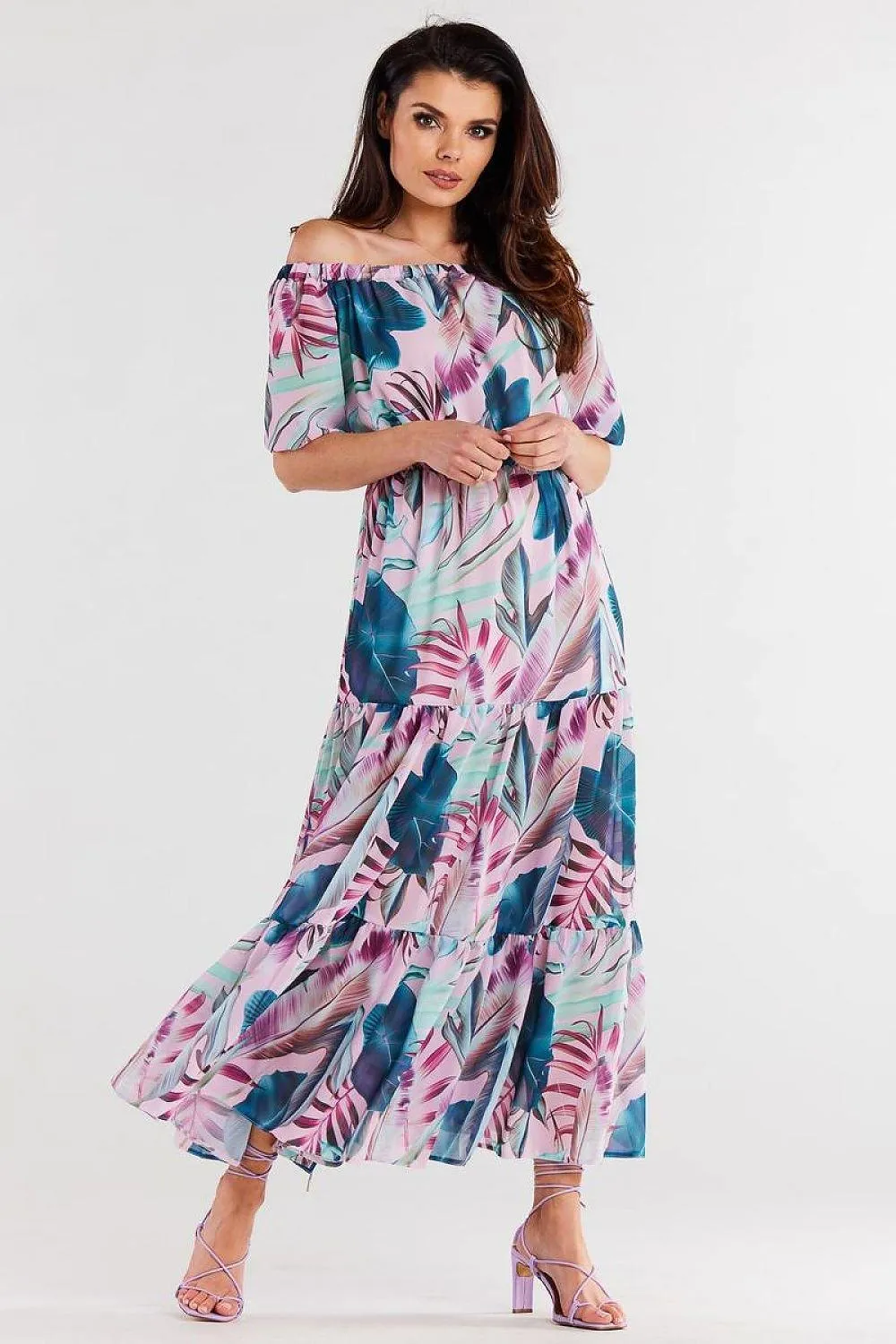 Elegant Flutter Sleeve Chiffon Maxi Dress with Elastic Waistband