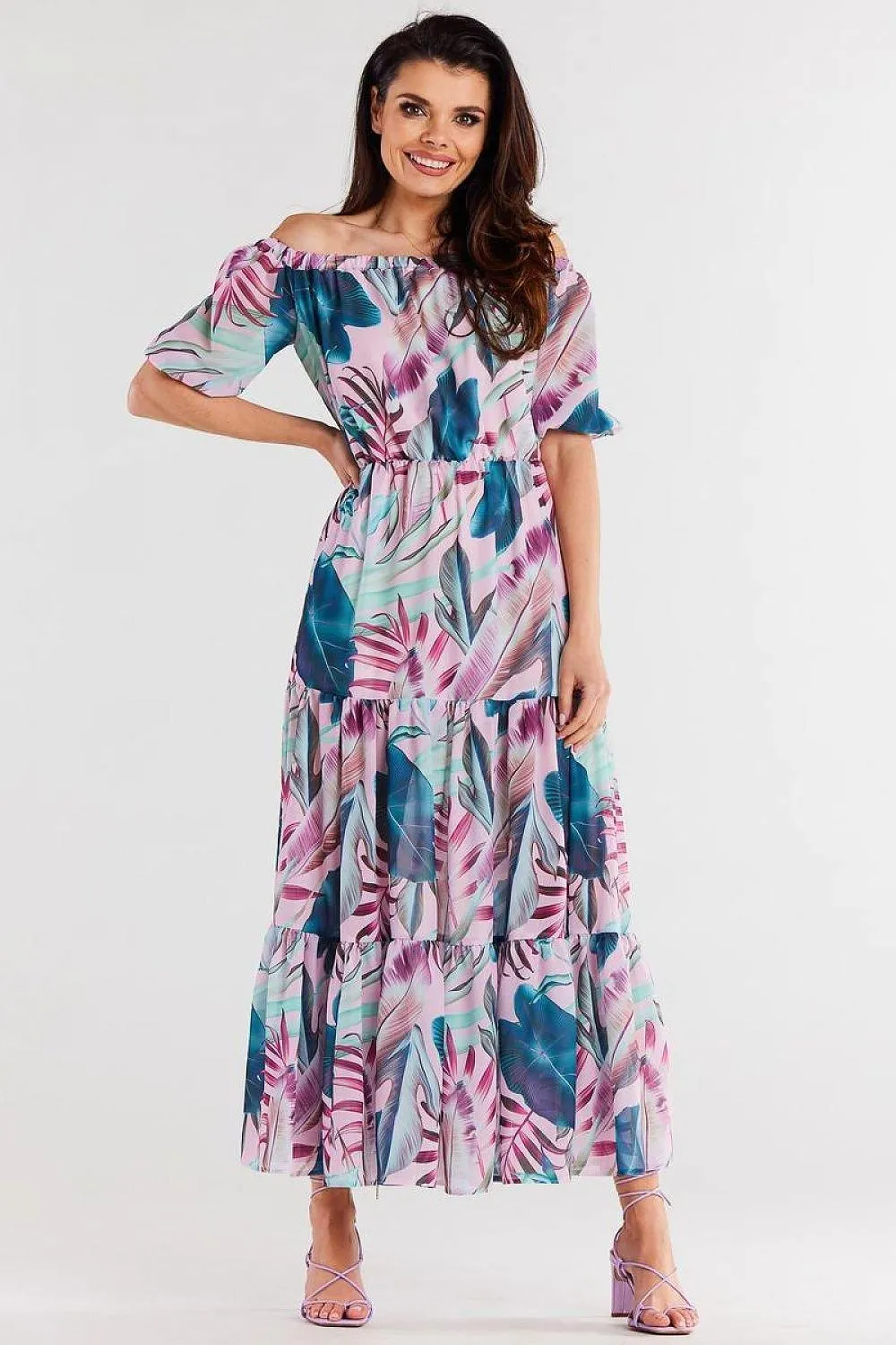 Elegant Flutter Sleeve Chiffon Maxi Dress with Elastic Waistband