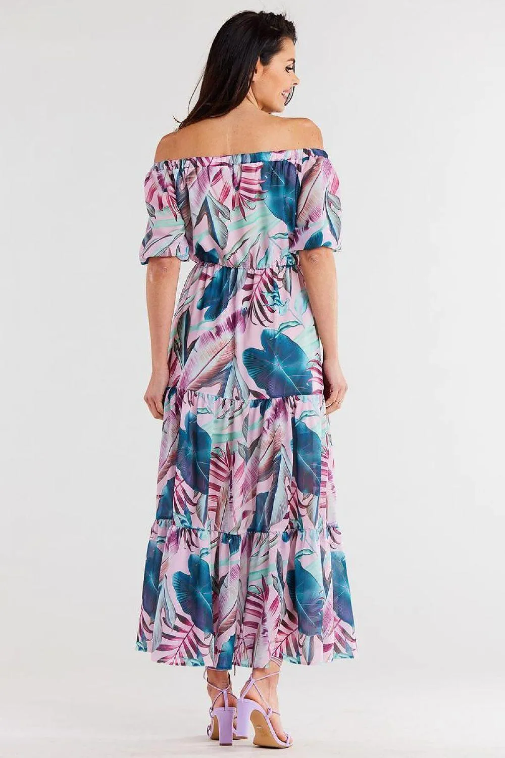 Elegant Flutter Sleeve Chiffon Maxi Dress with Elastic Waistband