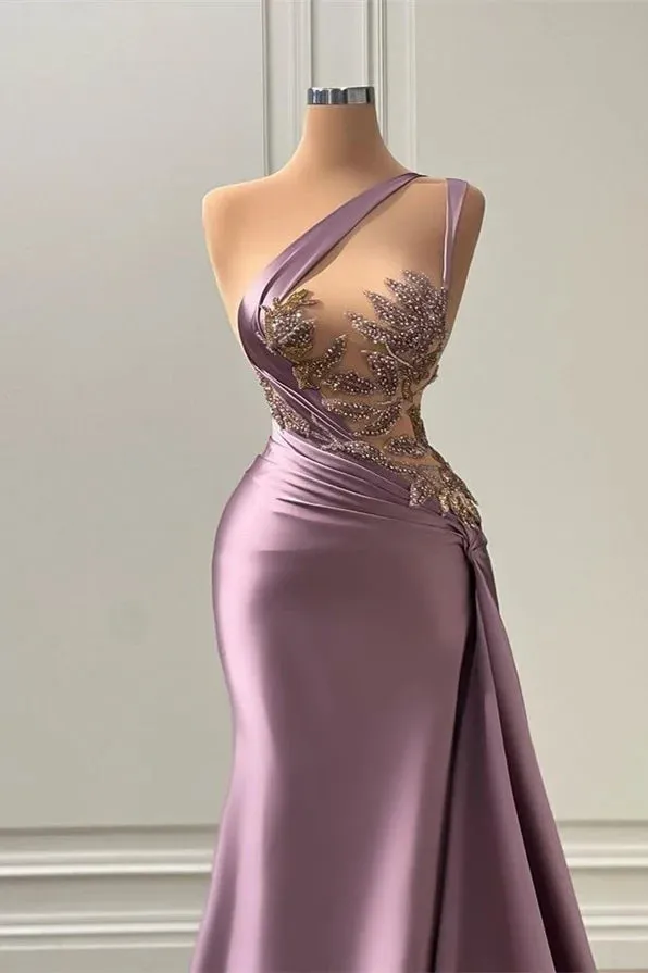 Elegant Long A-line One Shoulder Sleeveless Prom Dress With Appliques