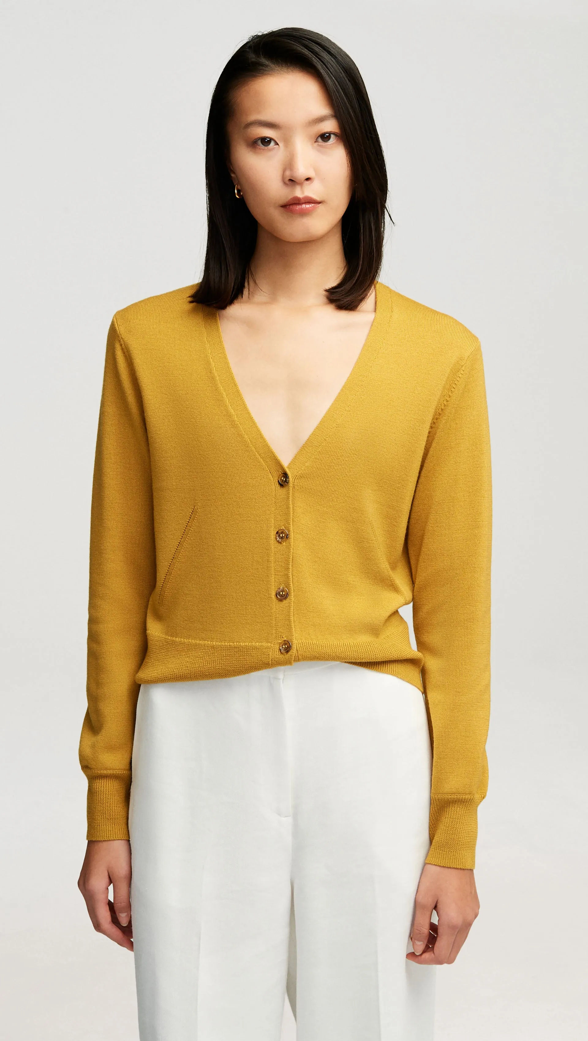 Everyday Knit Crew Cardigan in Merino Wool | Mustard