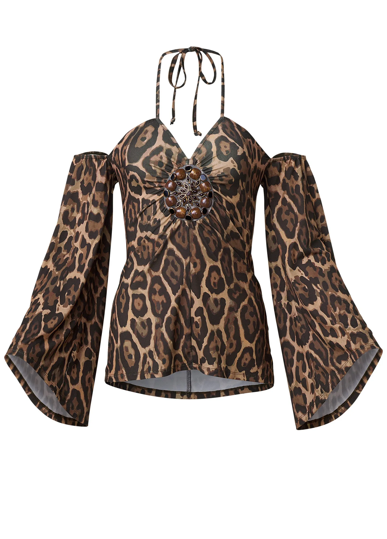 Halter Tie Animal Print Top - Brown & Black