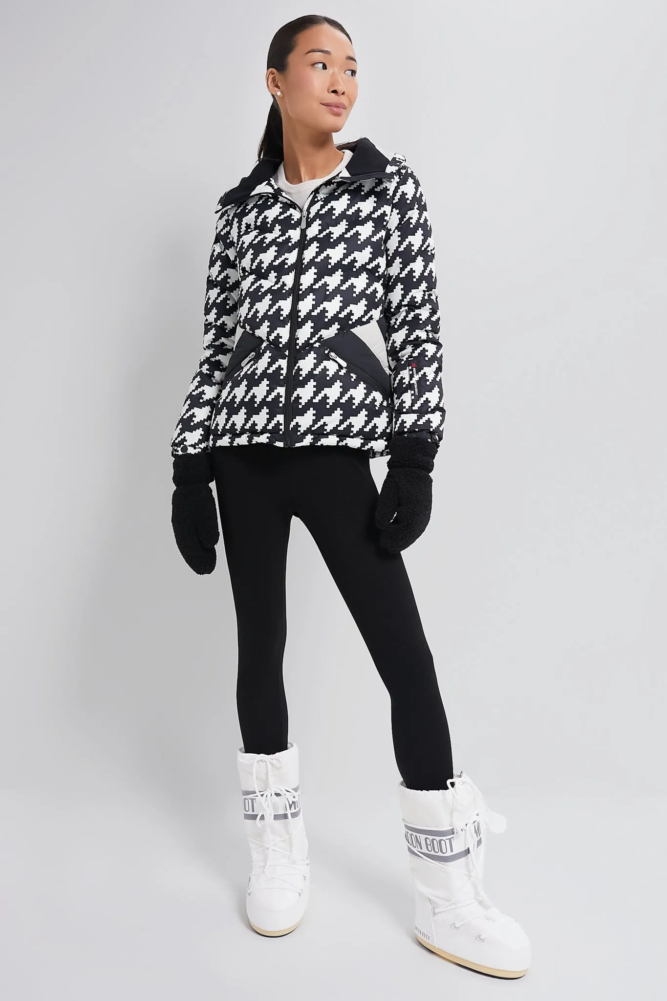 Houndstooth Black and Snow White Ski Duvet Jacket