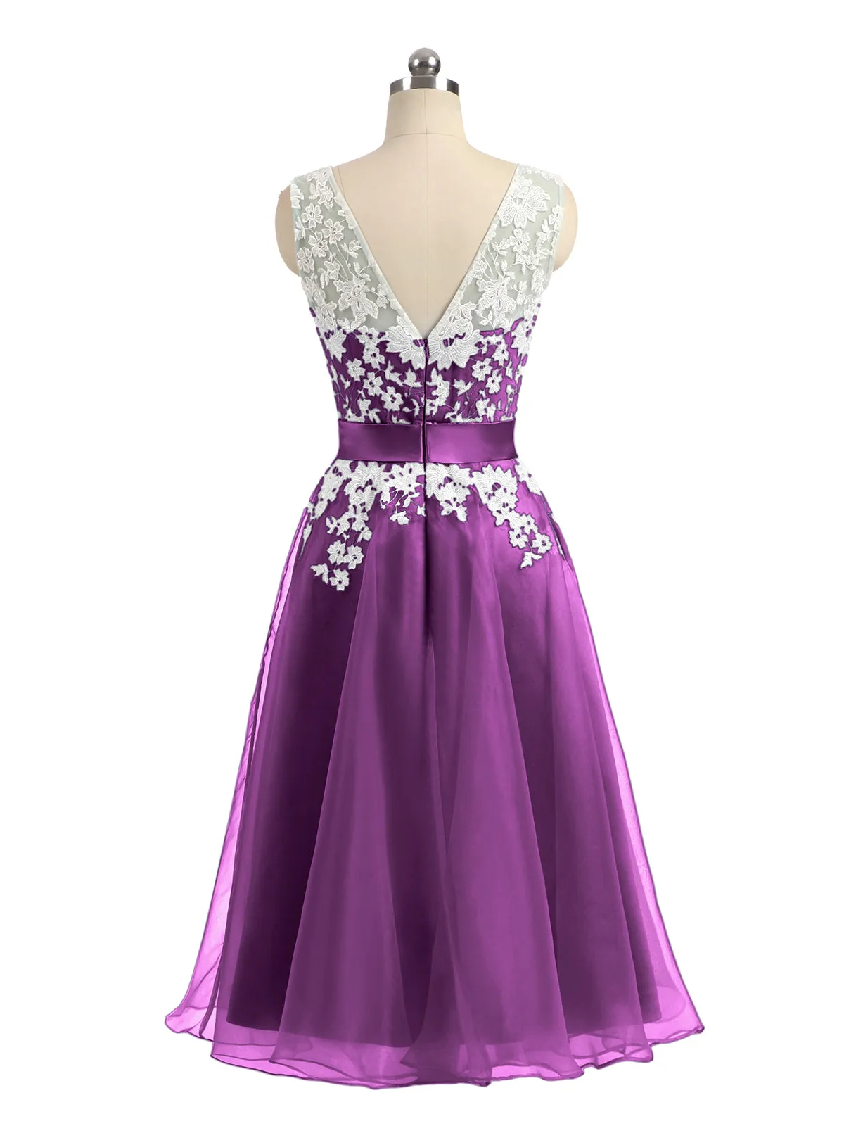 Illusion Neck Organza with Ivory Lace Appliqued Grape Plus Size